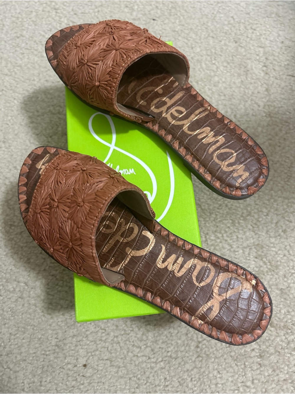 Sam Edelman Tan Woven Block Heel Mules